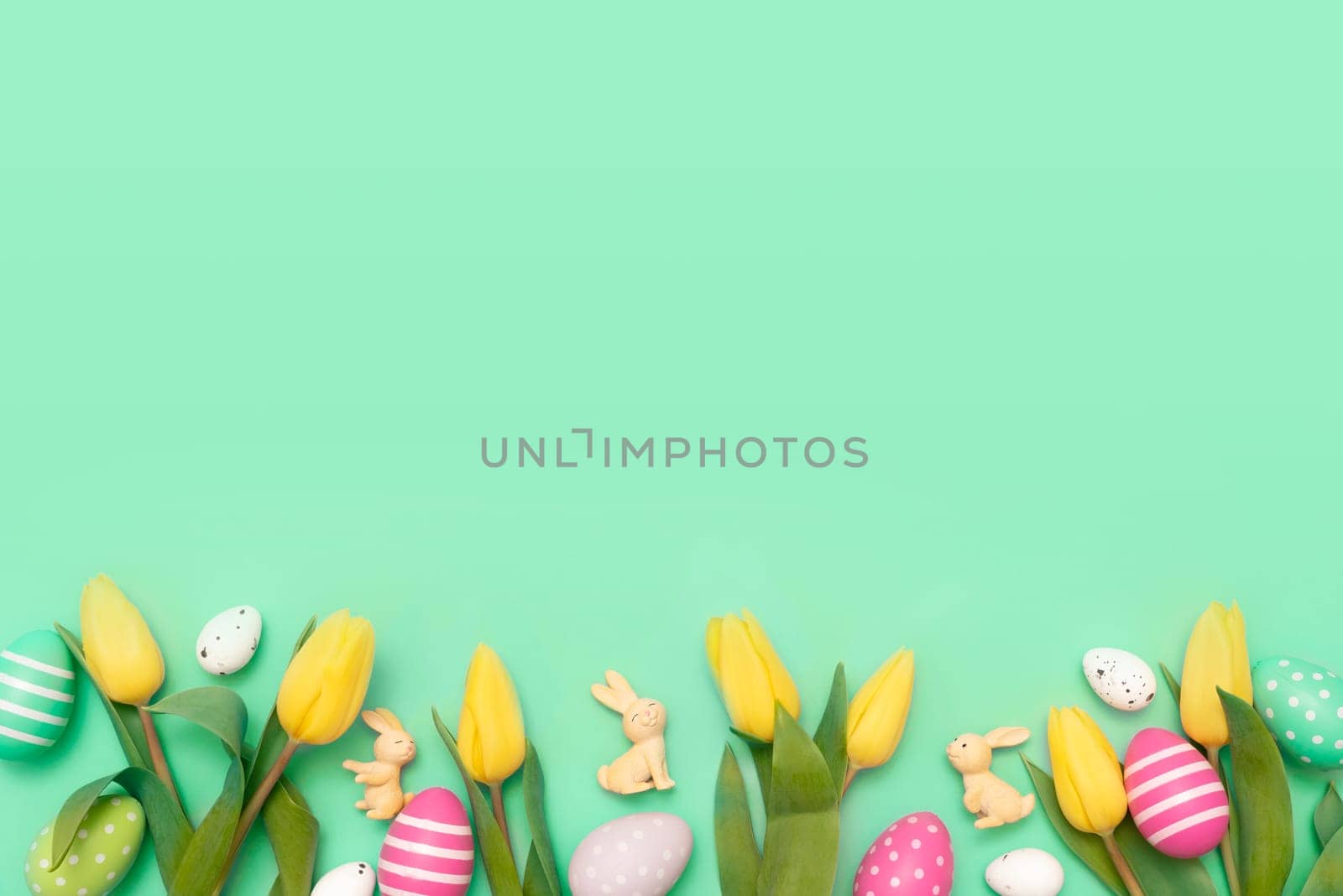 Easter eggs concept gift card background, copy space