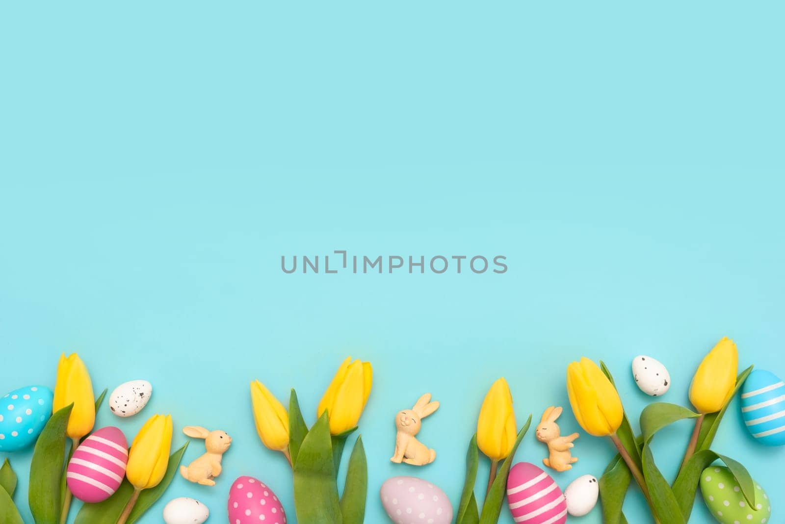 Easter eggs concept gift card background, copy space