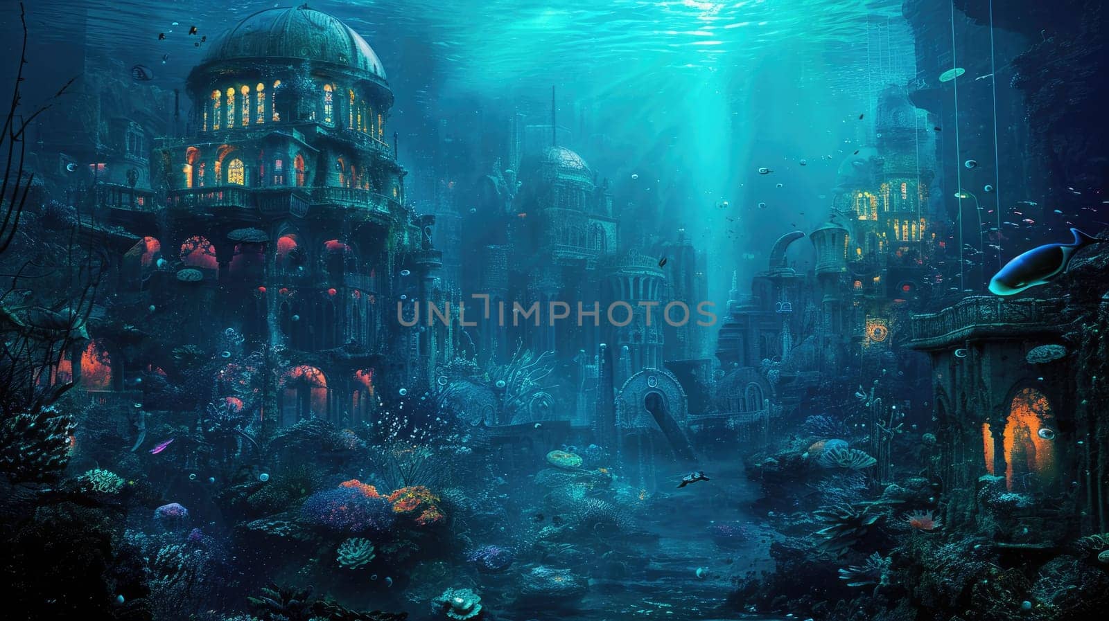 An underwater city with bioluminescent coral. Resplendent. by biancoblue