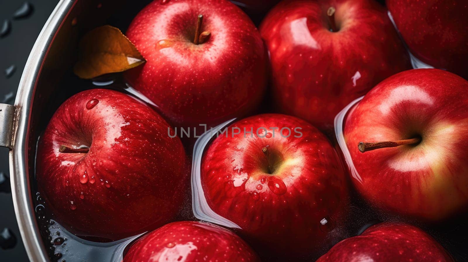 Tub or barrel filled with water and apples for the Halloween custom of Apple Bobbing. AI banner