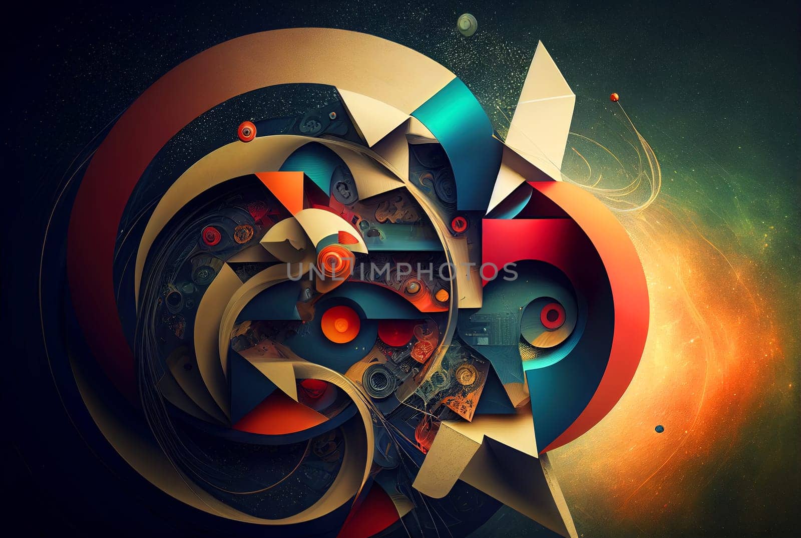 Abstract shapes retro composition in 20s avantrgarde or futurism style. Retro background with surreal mindbending figures. Generated AI