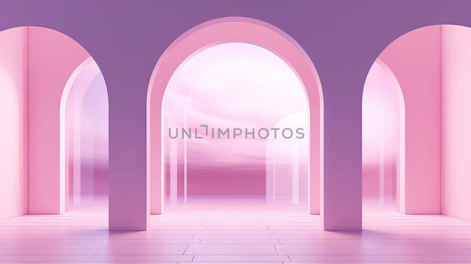 Abstract pink room with arch. Surreal architectural abstraction in pastel colors. Generated AI. by SwillKch