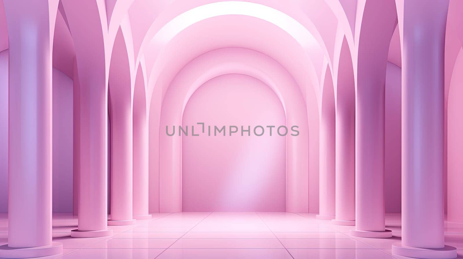 Abstract pink room with arch. Surreal architectural abstraction in pastel colors. Generated AI. by SwillKch