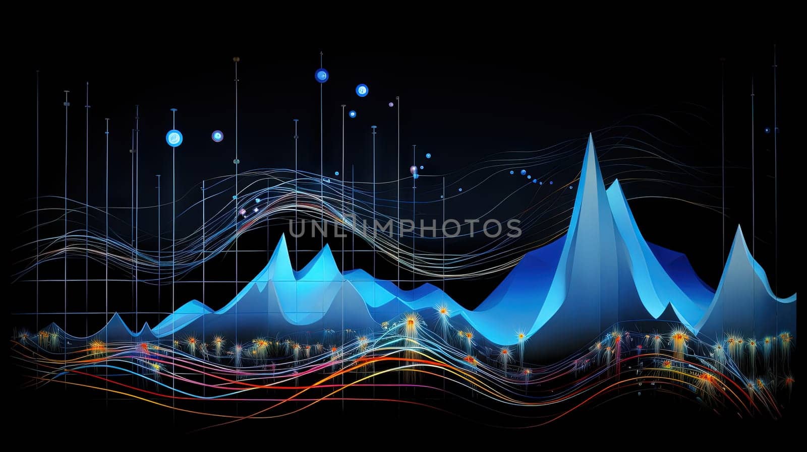 Abstract business graph in mountain style. Data connection concept element for business. Generated AI. by SwillKch