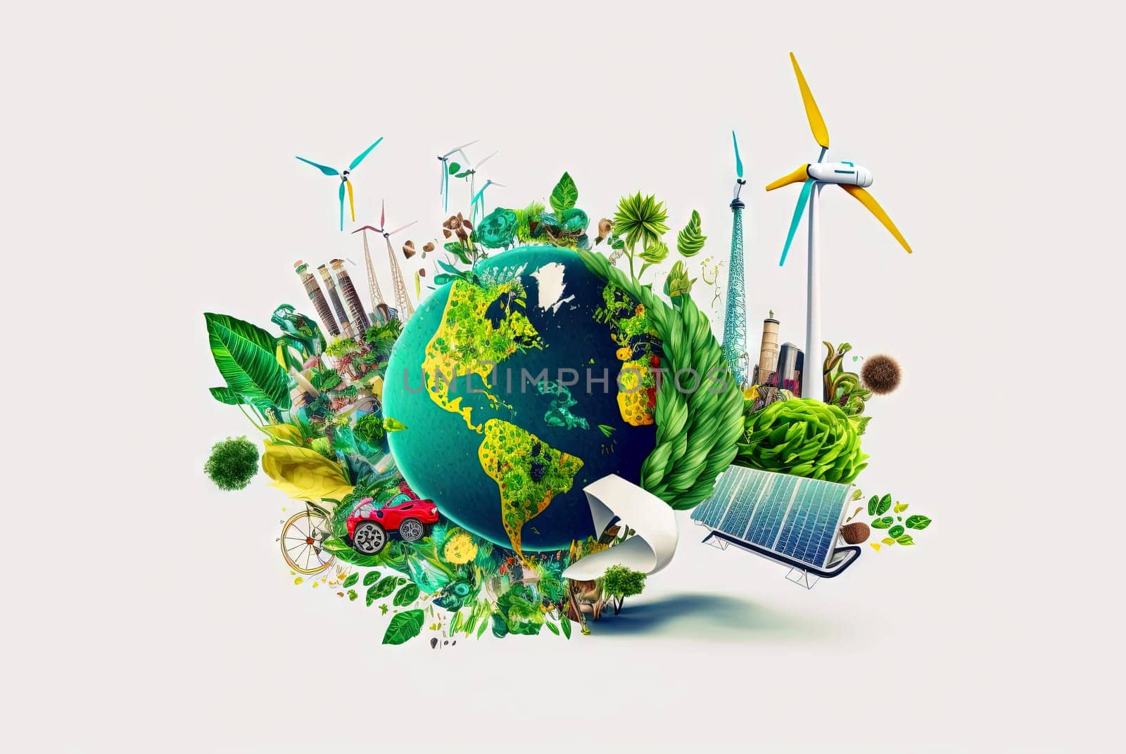 Ecological sustainability concept with stylized Earth as our home. Generated AI