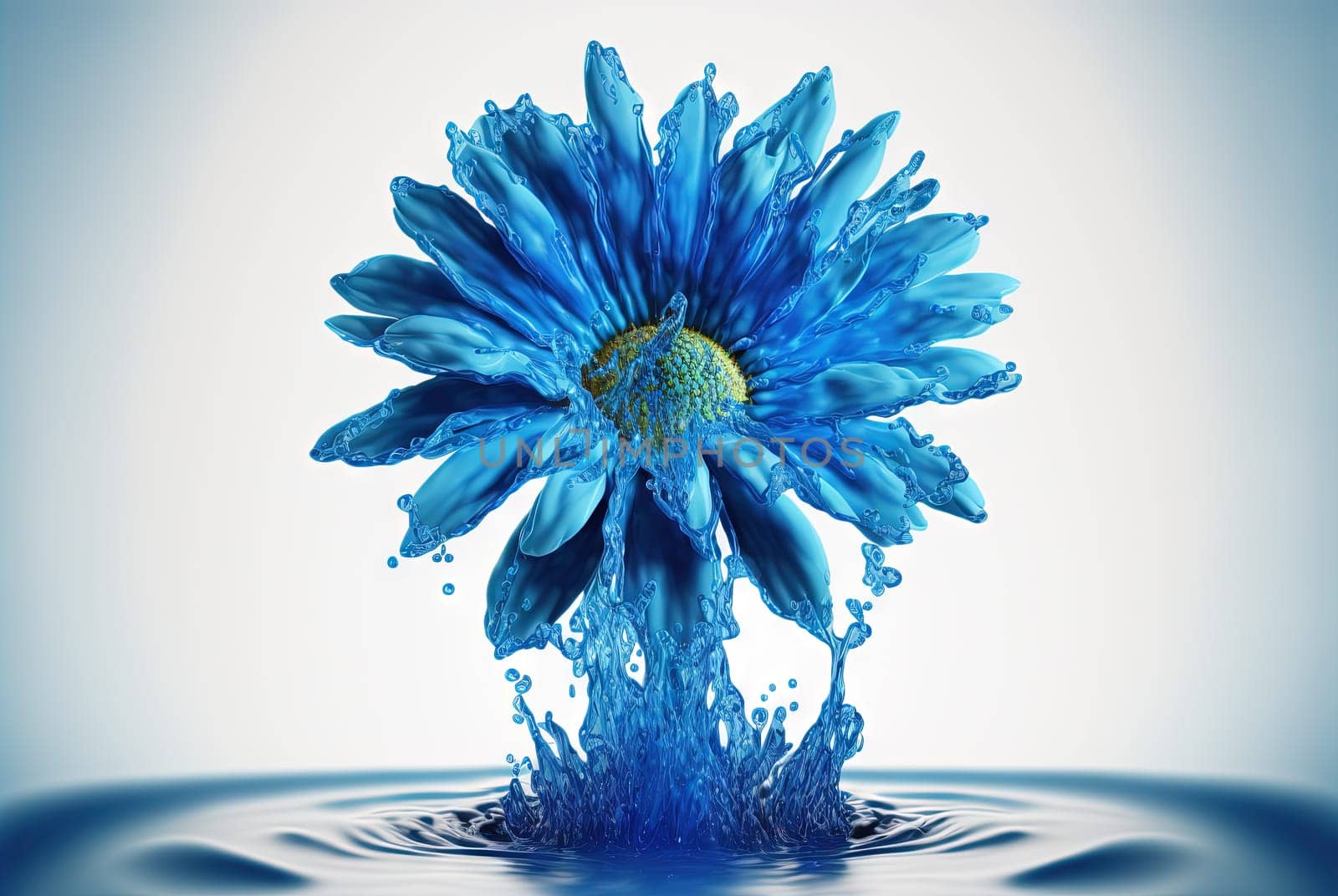 Flower in splashing water. Floral freshness concept with water drops for cosmetic, moisture and self-care packaging. Generated AI