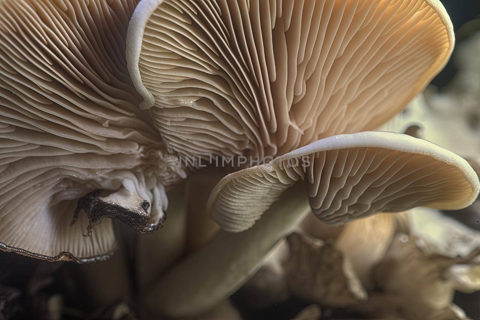 Abstract boletus mushroom. Big fungus with mushroom plates close up image. Generated AI