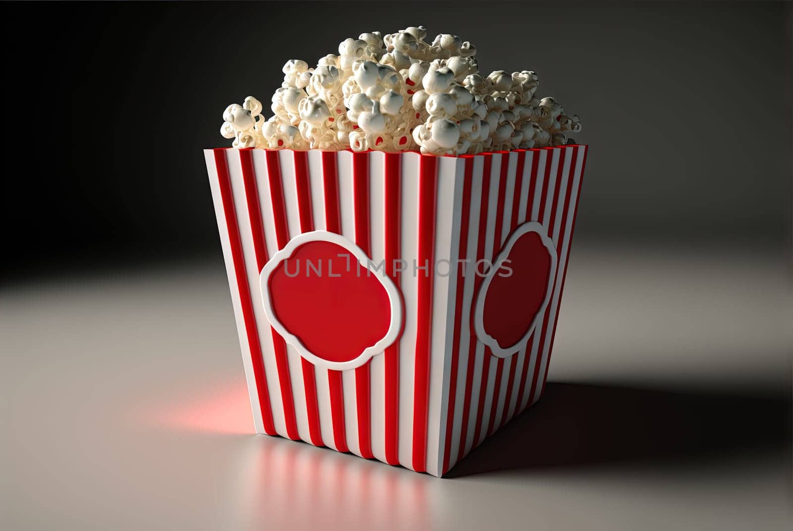 A box of popcorn. Movie theater themed popcorb package. Generative AI