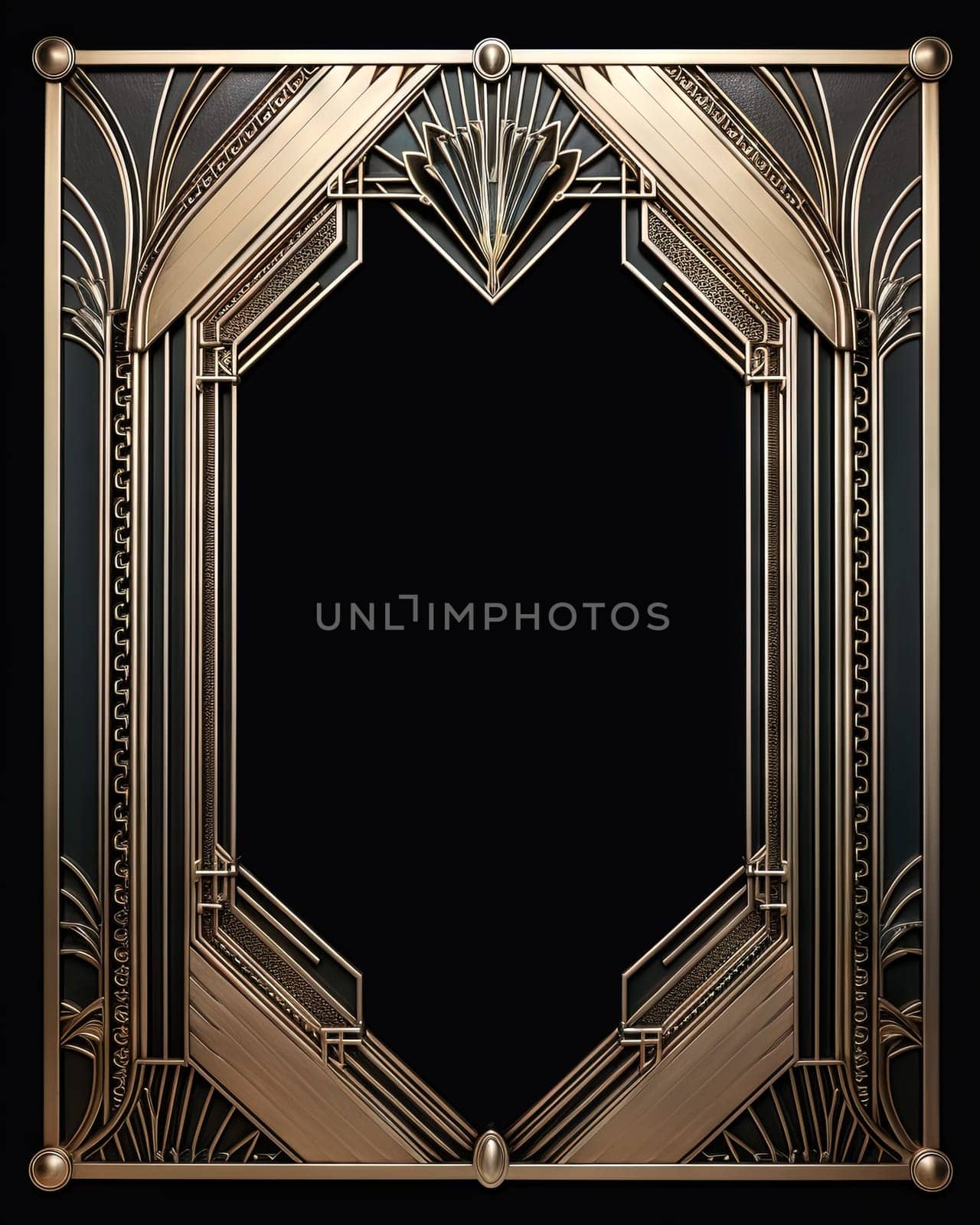 Golden art deco frame with ornament. Retro golden art deco or art nouveu frame in roaring 20s style. Generative AI