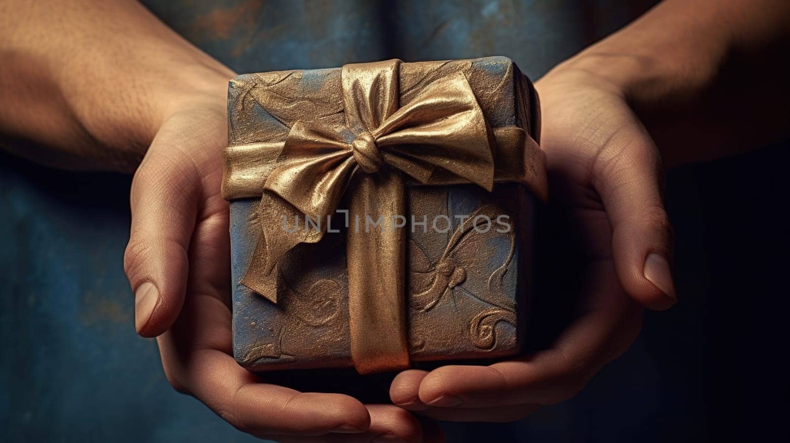 Handcrafted gift box in hands. Offering of the beautiful handmade giftbox. Generated AI. by SwillKch