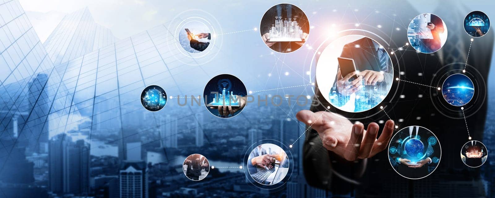 Communication technology , smart connection IOT and people network technology concept. People using connective device to connect to the secured internet network and cloud computing server kudos