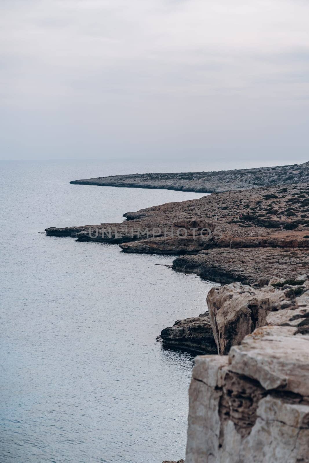 Rocks and green plants on sea beach, Cape Greco, Cyprus by Popov