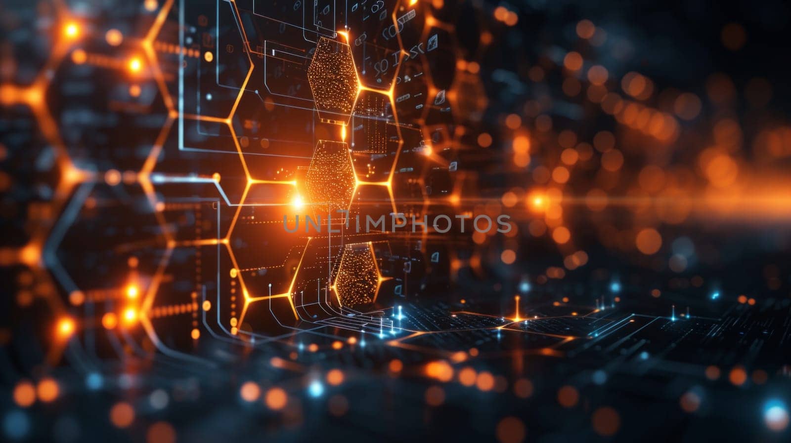 Abstract orange technology hexagonal background by papatonic