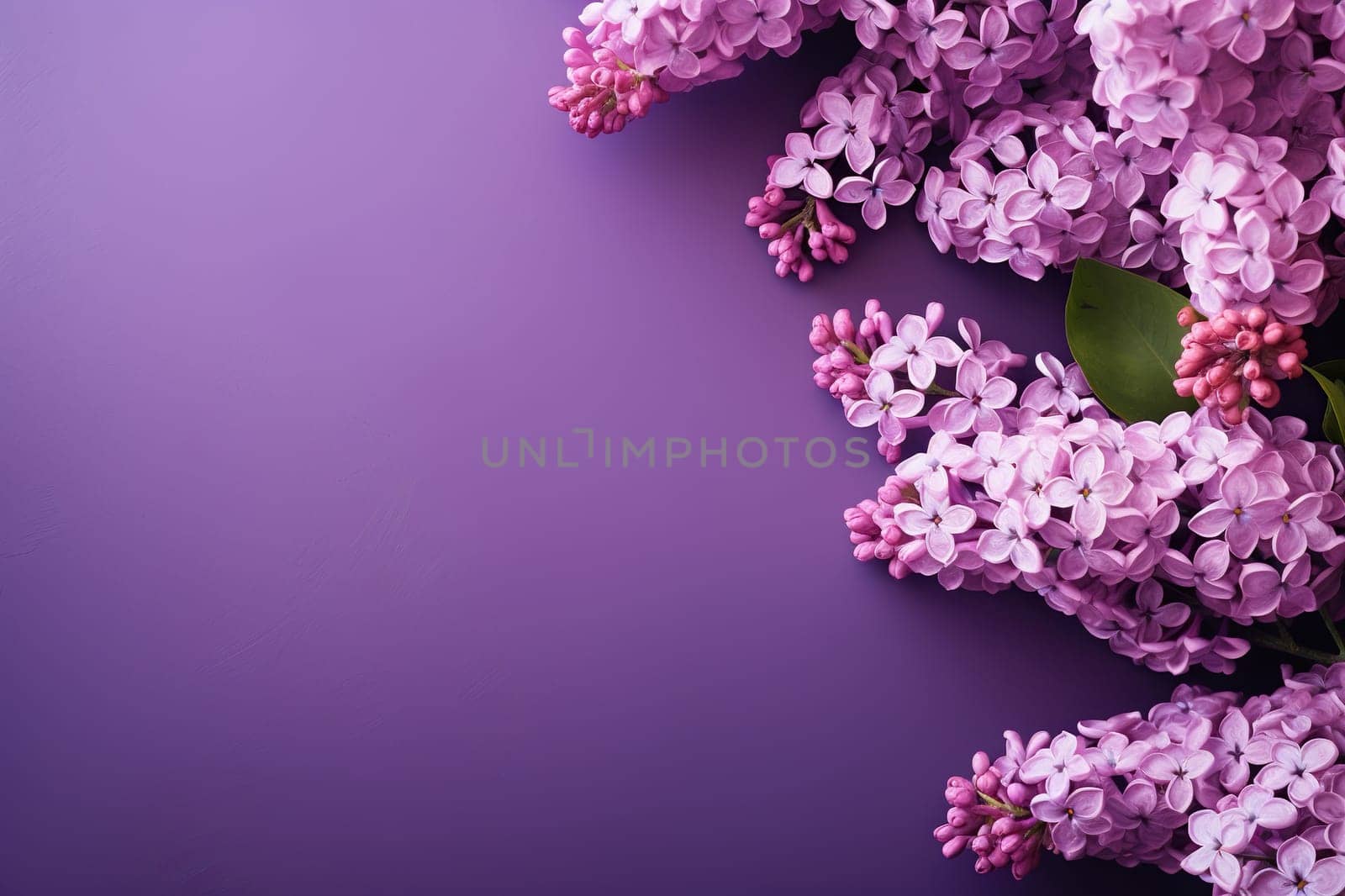 Spring background with a lilac branch on the right and space for text. Mother's Day, March 8, birthday. Generated by artificial intelligence by Vovmar