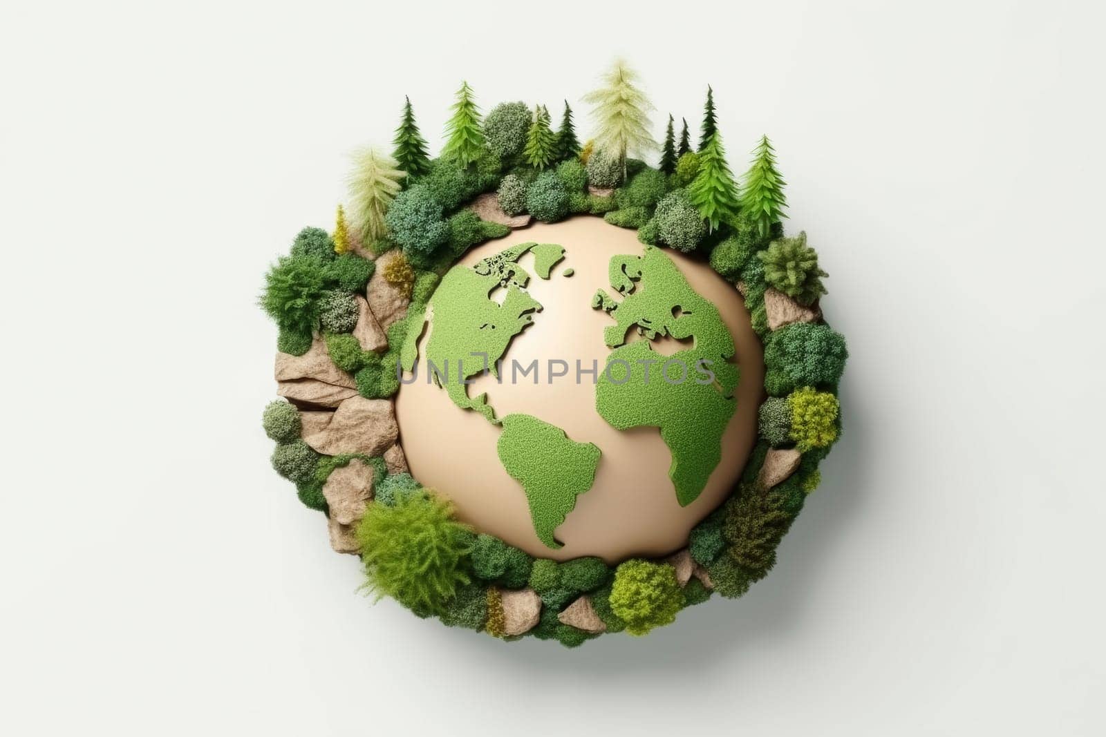 3D Rendered Eco Earth with Trees, Bushes, and Mountains by andreyz