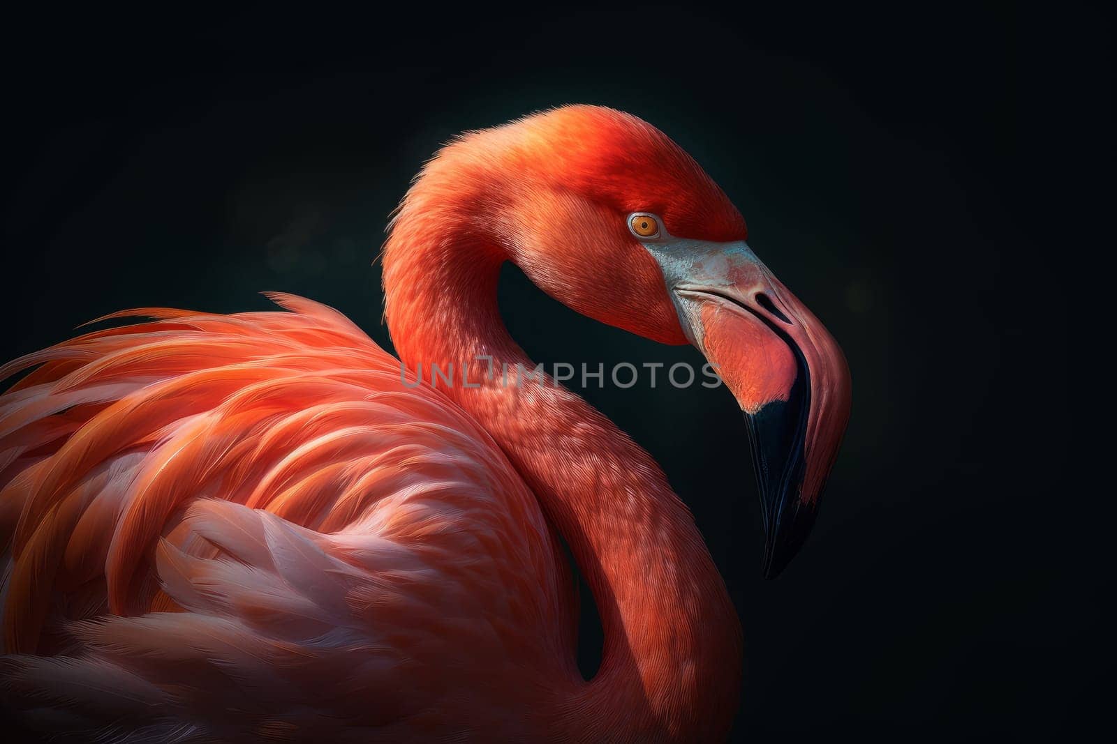 Flamingo in warm sunlight. Tropical bird. Generate Ai