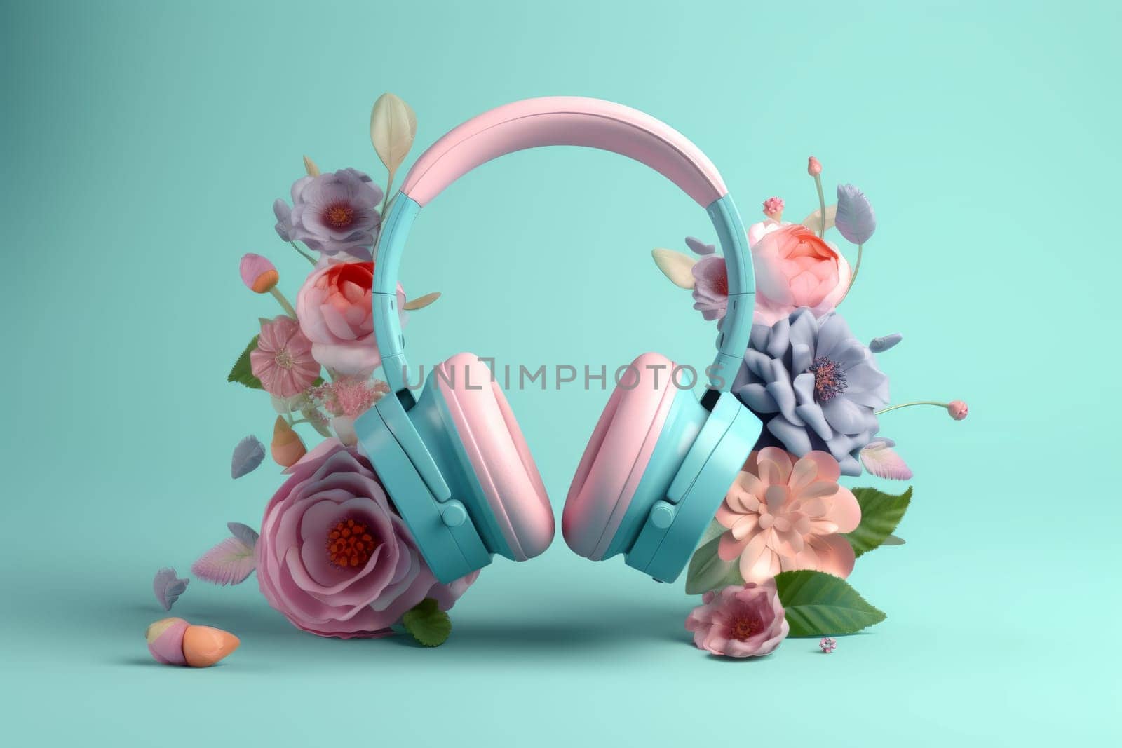 Flower music headphones. Creative modern idea. Generate Ai