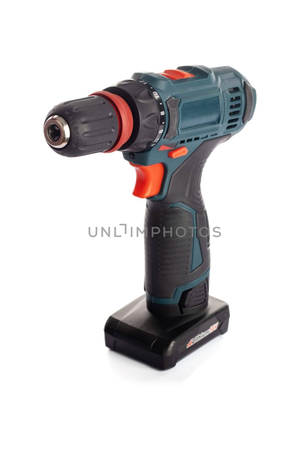 Cordless drill screwdriver isolated on white background. Professional home repair tool