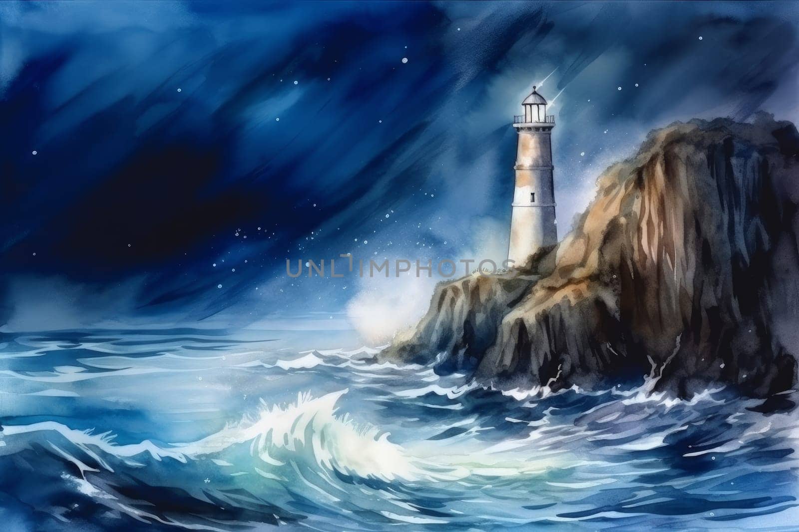 Illuminated lighthouse. Generate Ai by ylivdesign