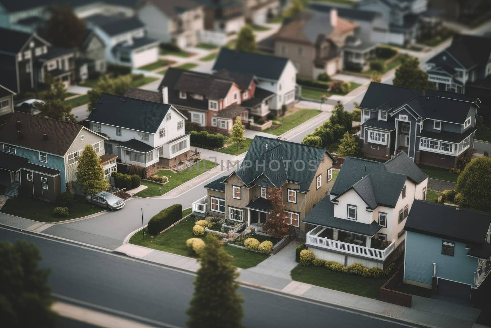 Suburban village street. Generate Ai by ylivdesign