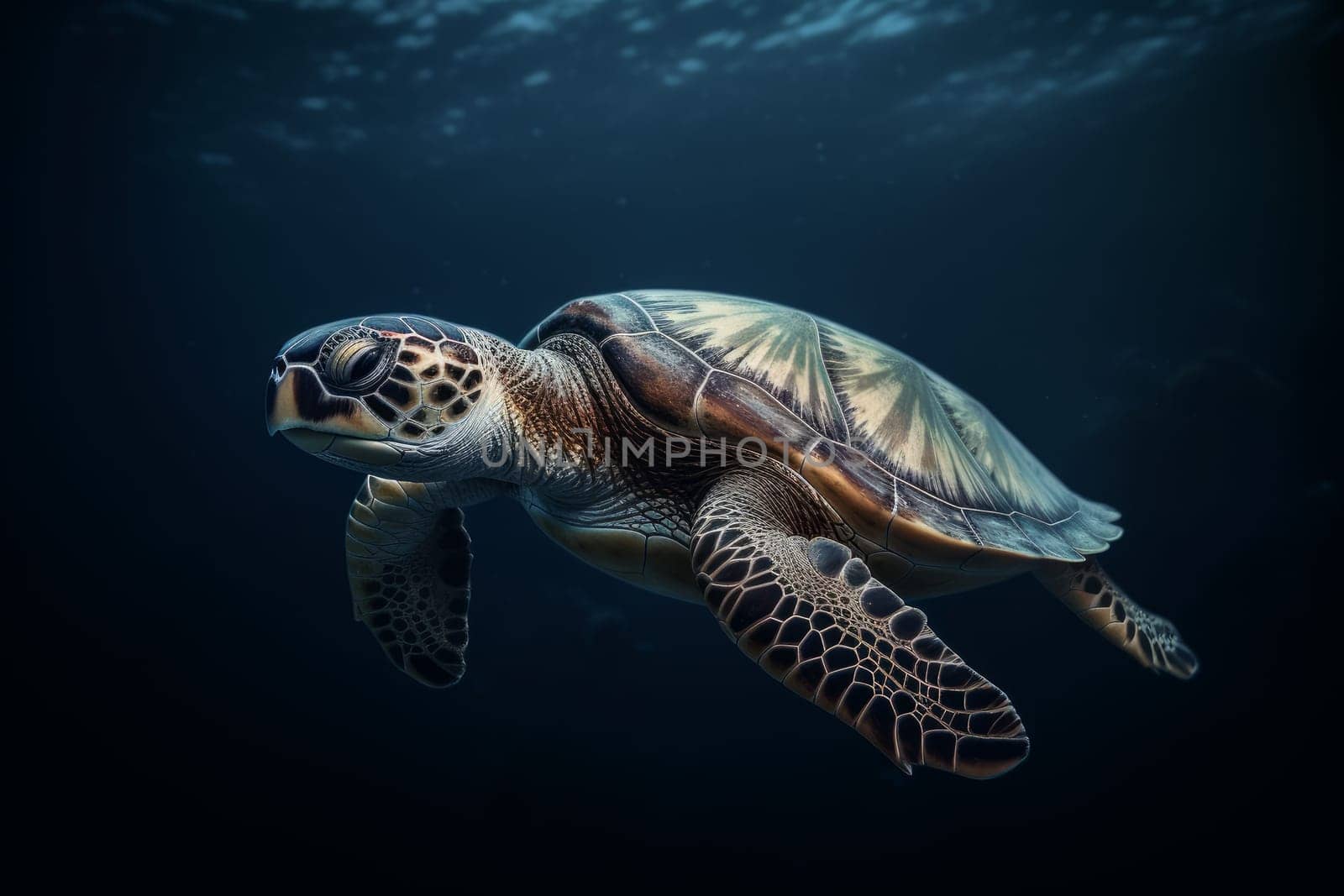 Ocean underwater cute turtle. Generate Ai by ylivdesign
