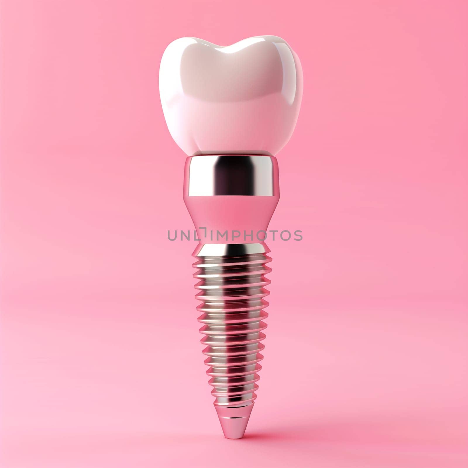 Luxury dental implant isolated on blue background. 3D rendering by sarymsakov