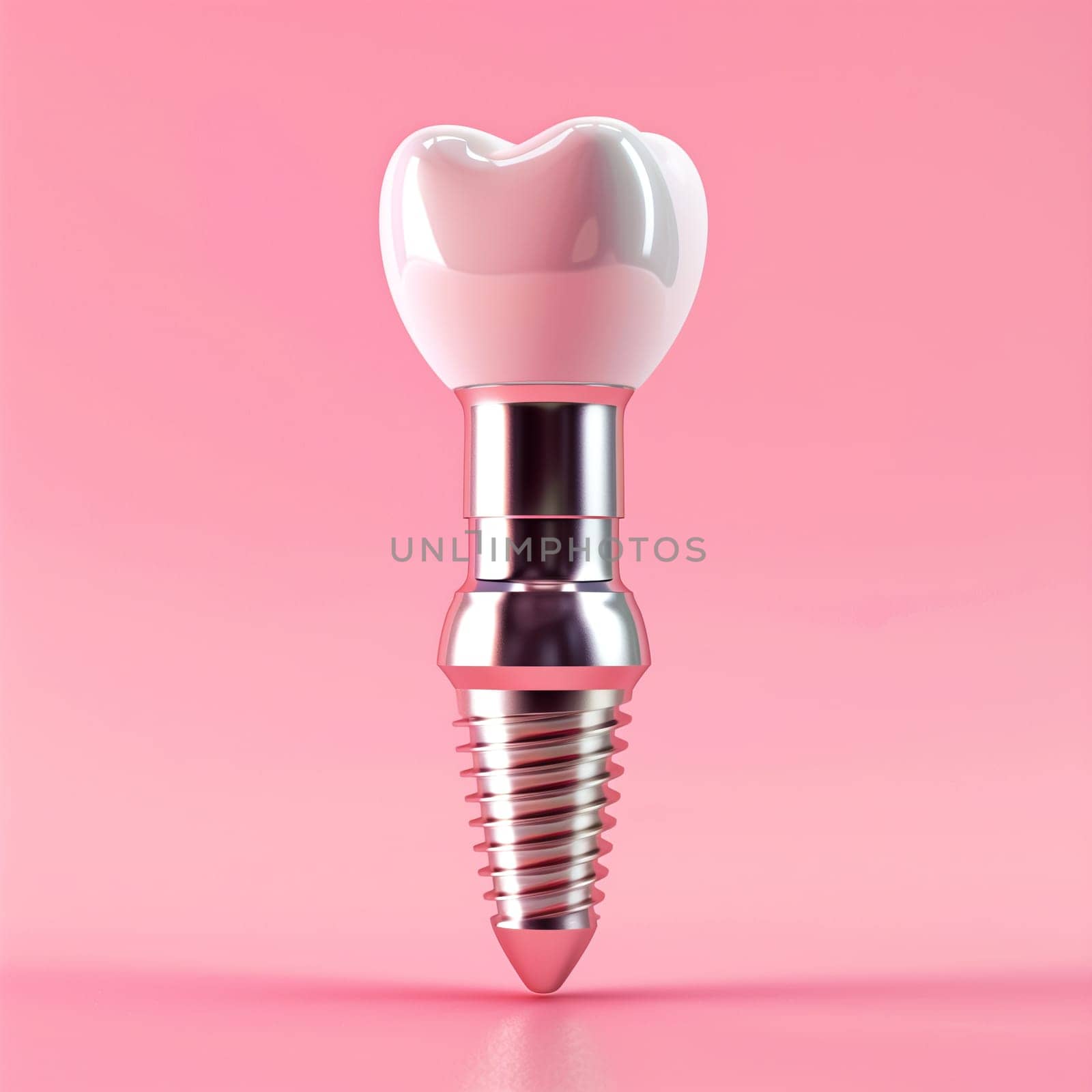 Luxury dental implant isolated on blue background. 3D rendering by sarymsakov