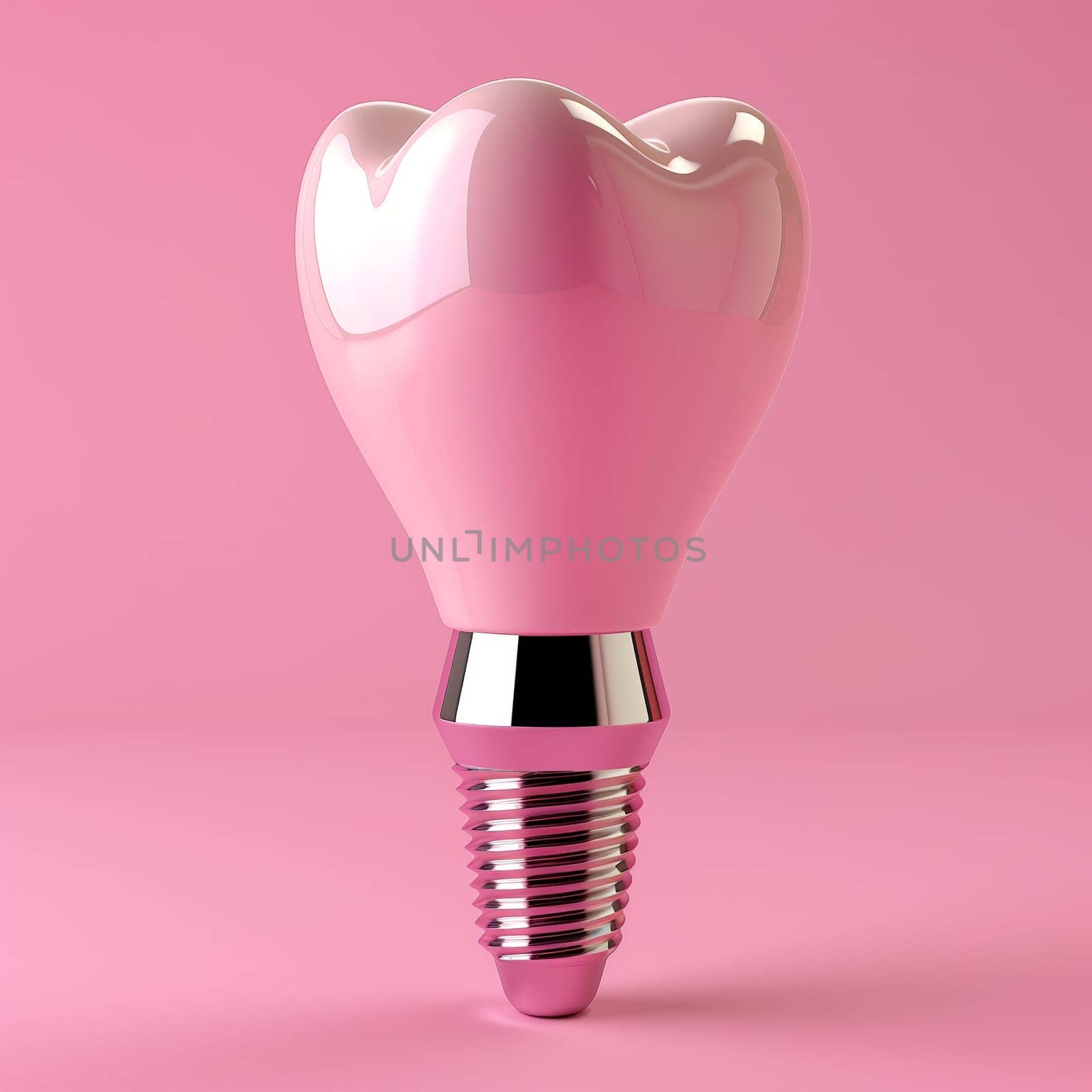 Luxury dental implant isolated on blue background. 3D rendering by sarymsakov