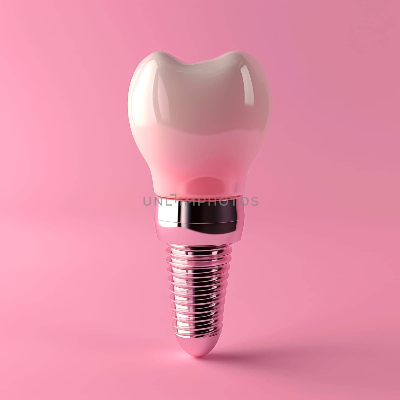 Luxury dental implant isolated on blue background. 3D rendering by sarymsakov