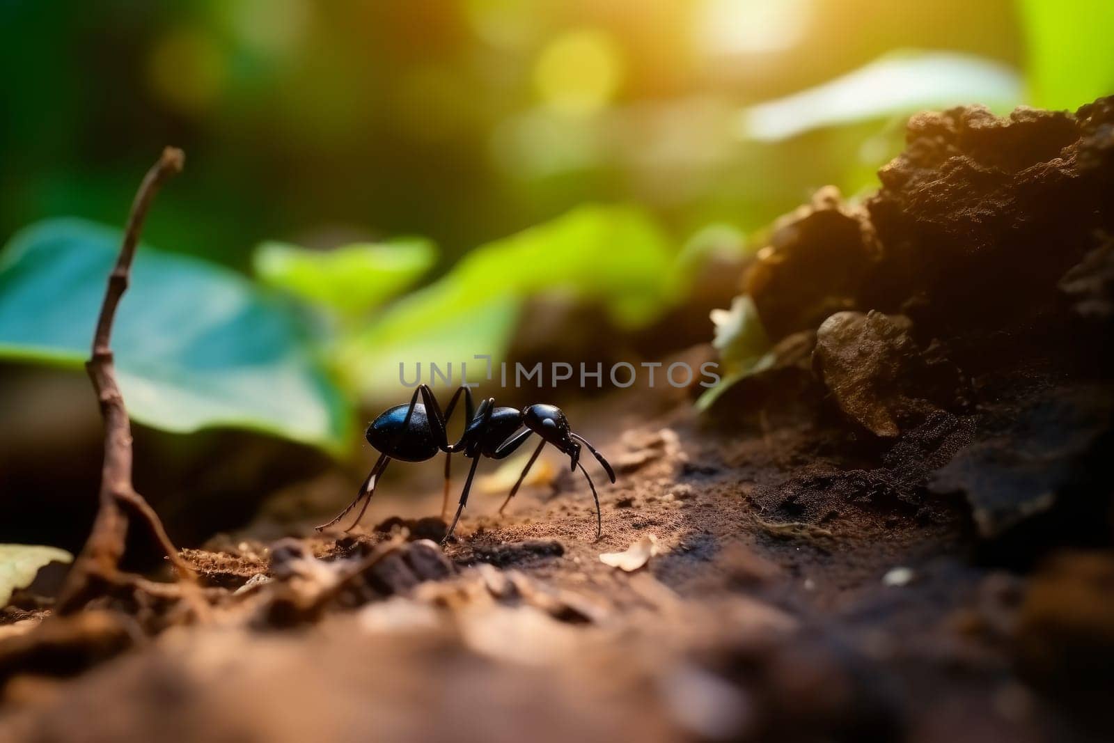 Wild ant on forest ground. Generate Ai by ylivdesign