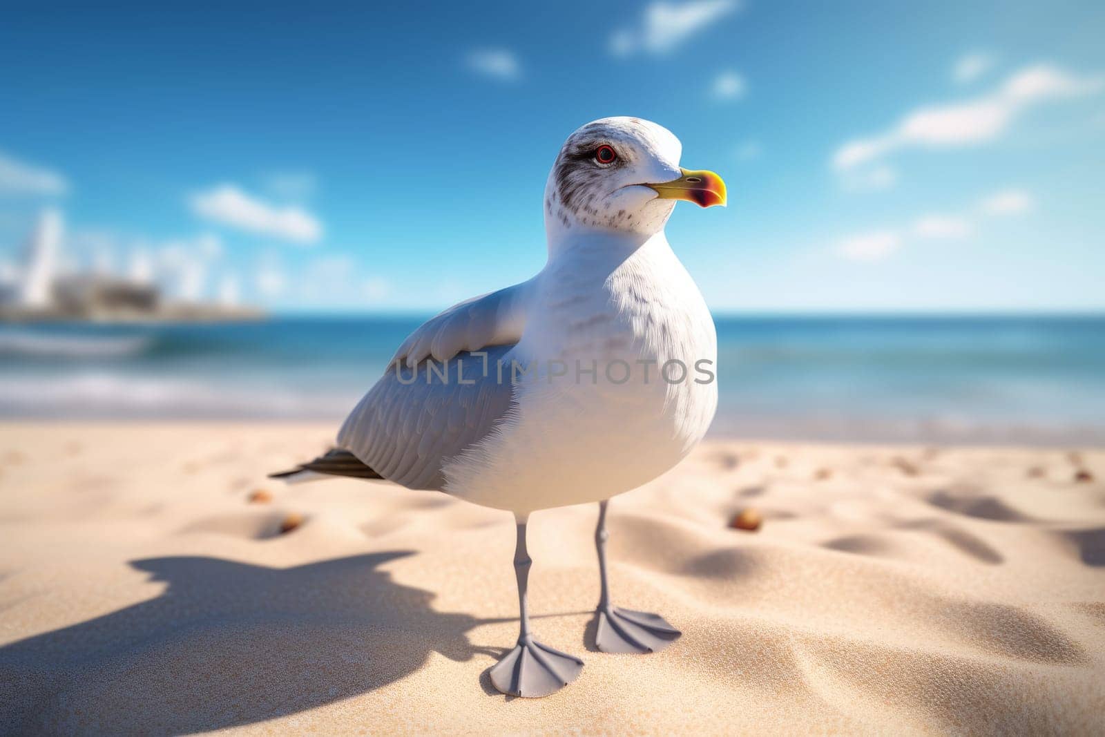 Seagull in sunny light. Summer animal. Generate Ai
