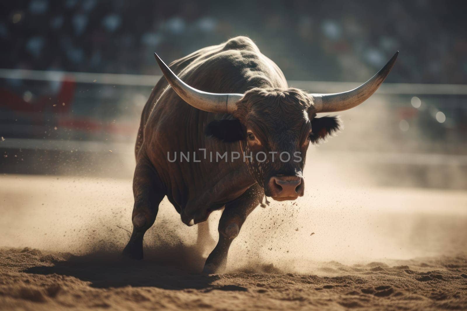 Fight bull on sport arena. Bull fight. Generate Ai
