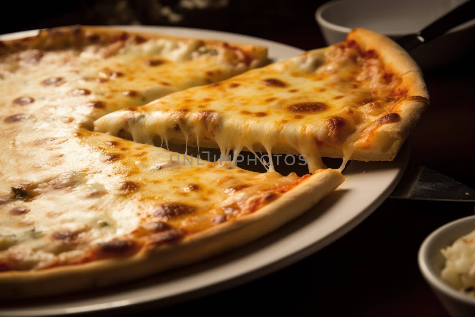Delicious cheesy pizza. Italian dinner. Generate Ai