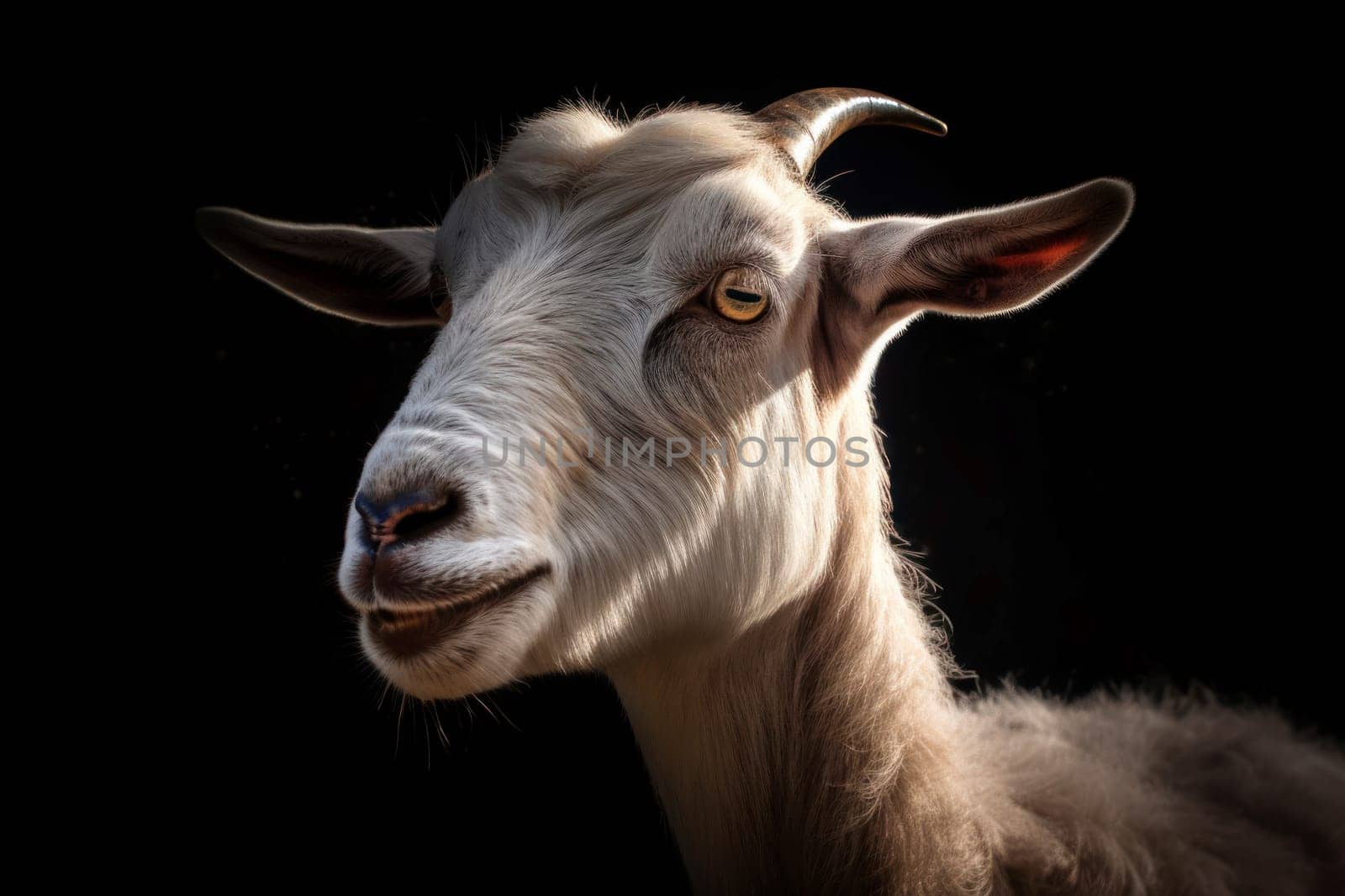 Farm male goat. Animal horn head. Generate Ai