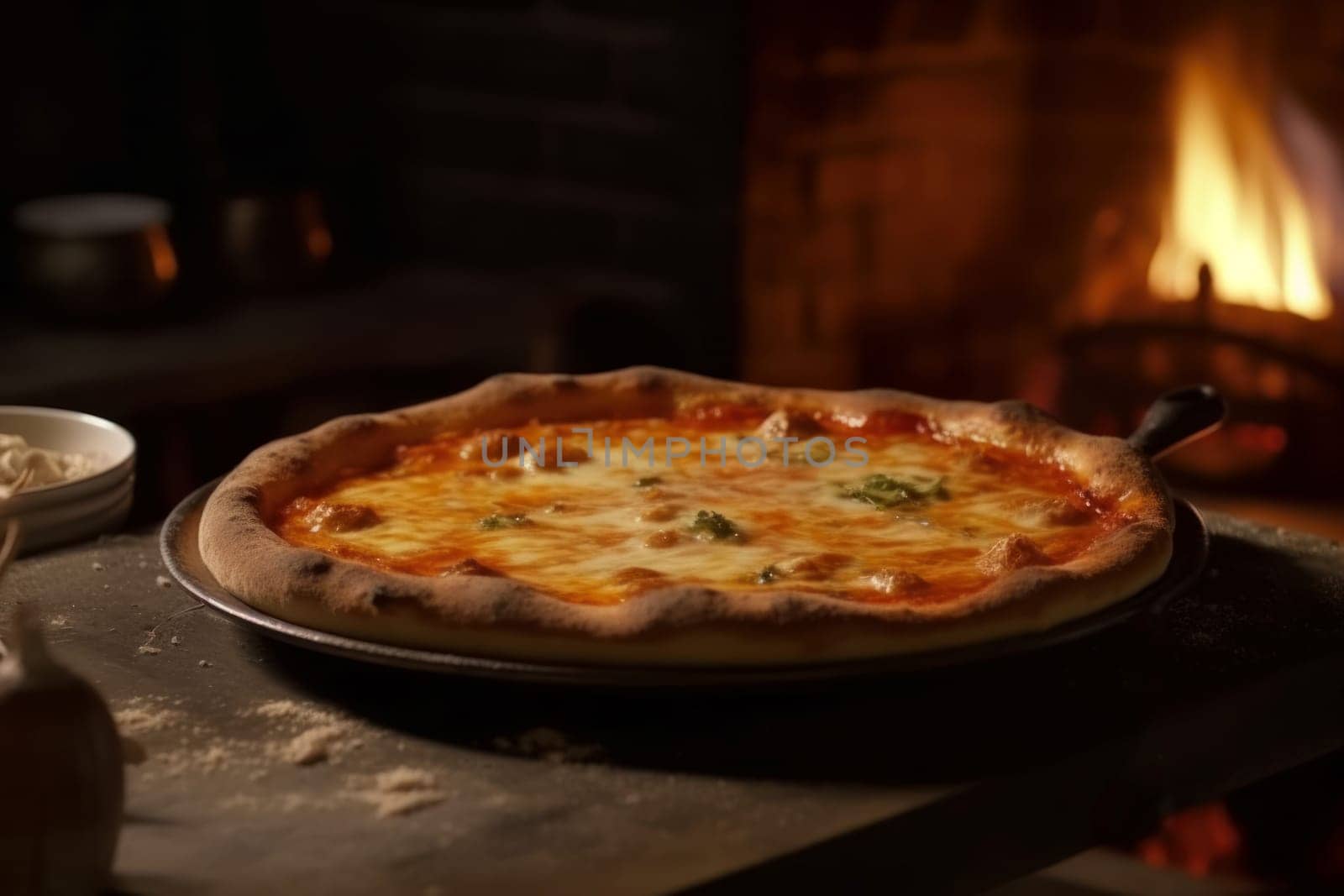 Hot fire cheese pizza. Slice food. Generate Ai