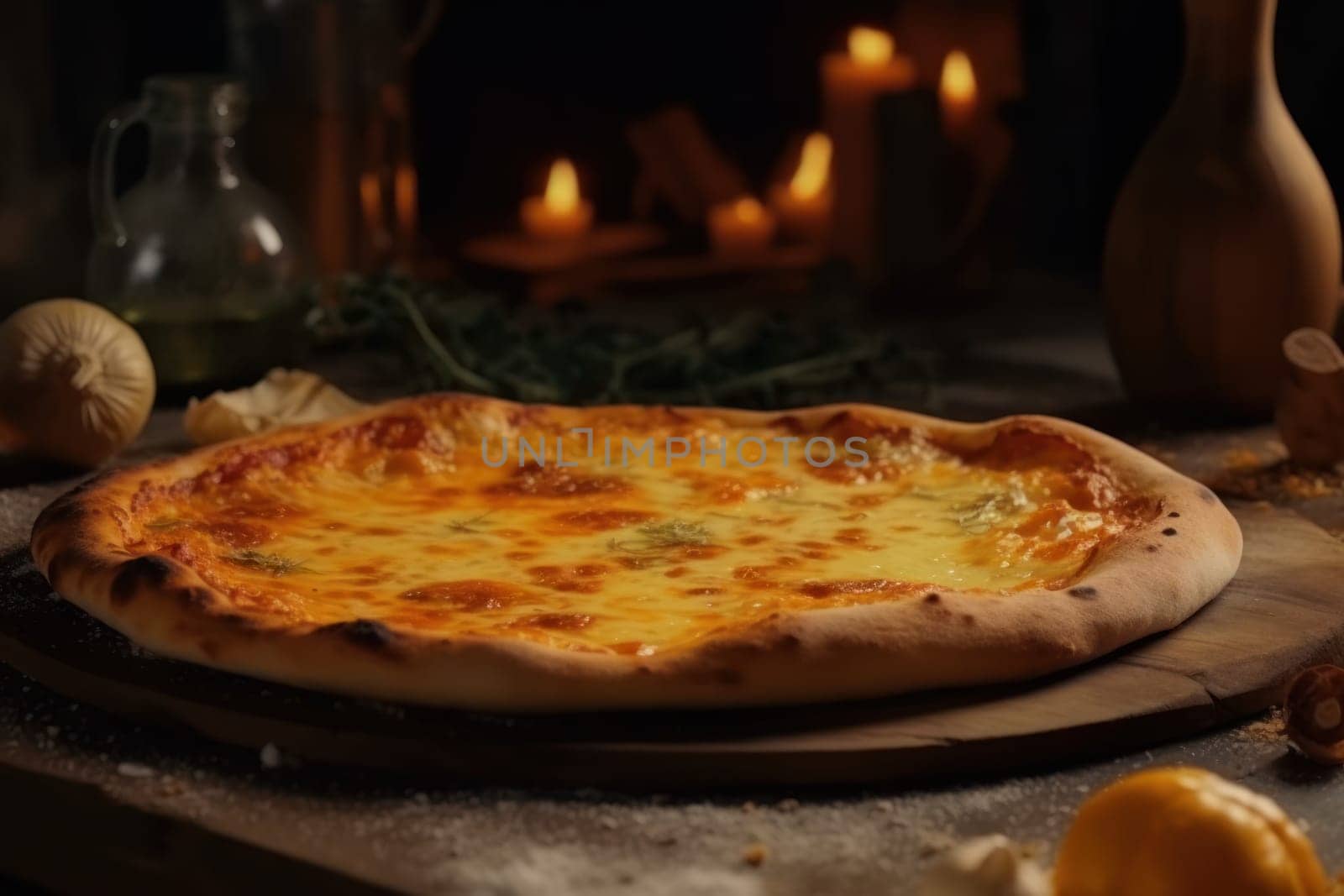 Italian cheese pizza. Meal cooking. Generate Ai