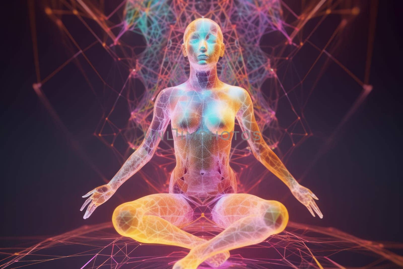 Woman in deep meditation. Mental circle. Generate Ai