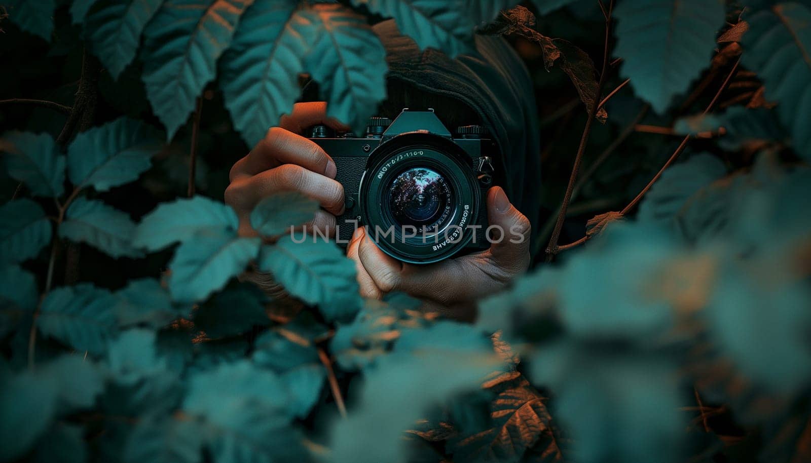 Paparazzi. A secretive photographer takes pictures from behind bushes by NeuroSky