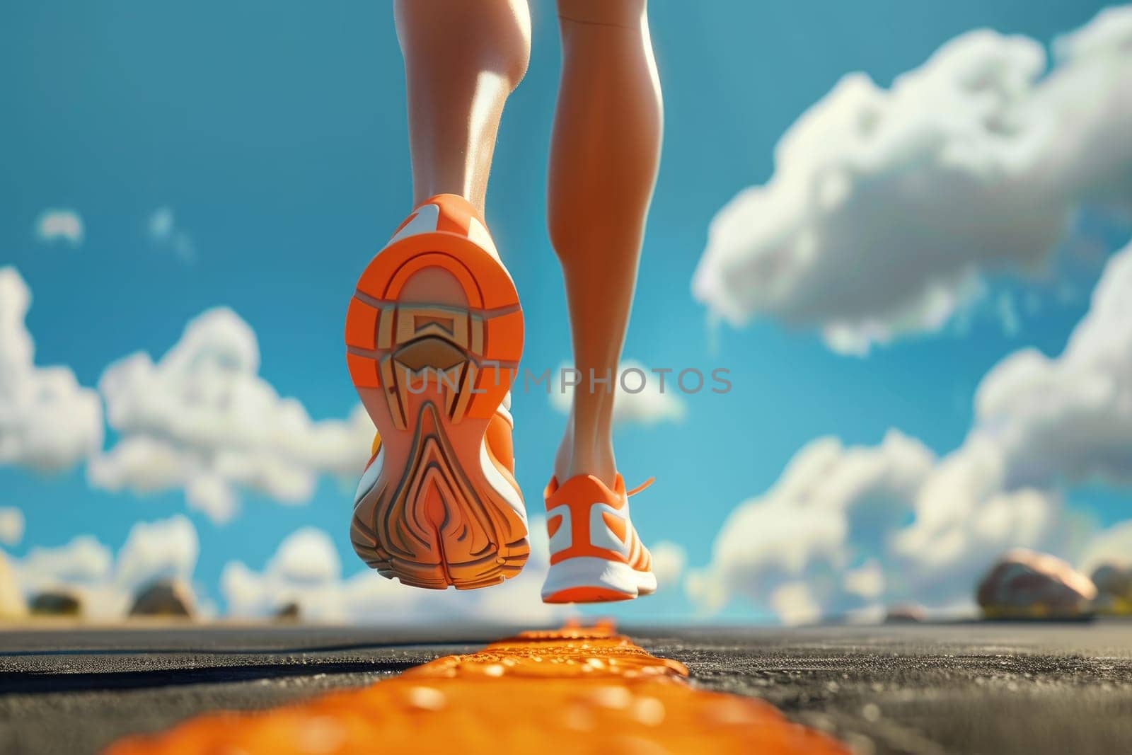 Cartoon character running legs, Jogging athletes, Legs of happy running, 3d render illustration.