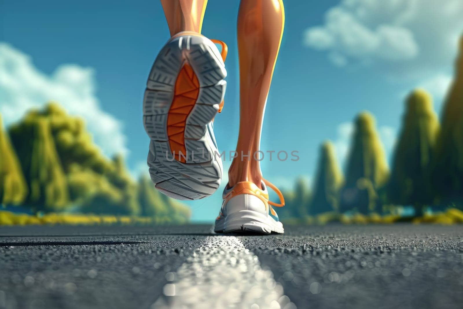 Cartoon character running legs, Jogging athletes, Legs of happy running, 3d render illustration.