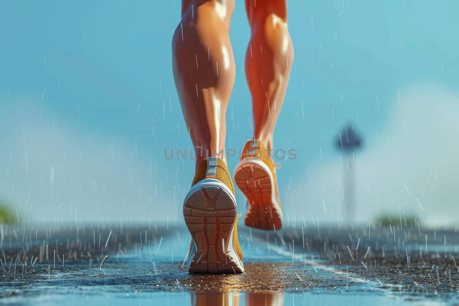 Cartoon character running legs, Jogging athletes, Legs of happy running, 3d render illustration.