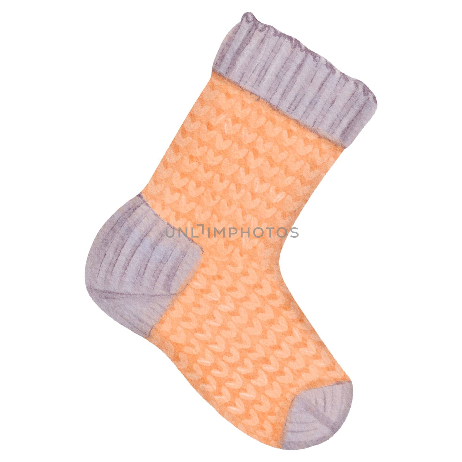 A watercolor isolated object featuring a knitted sock, a clothing item for winter and autumn. Suitable for knitting, crafting, and cozy evenings by Art_Mari_Ka