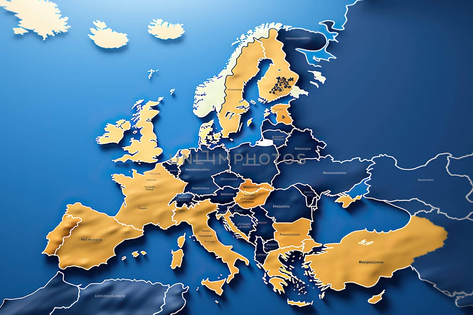 Abstract flat image of Europe map from above. Generated by artificial intelligence by Vovmar