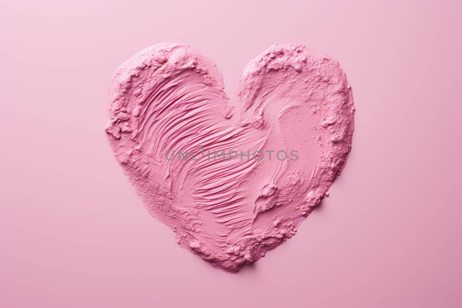 Pink heart with paints texture on a pink background.