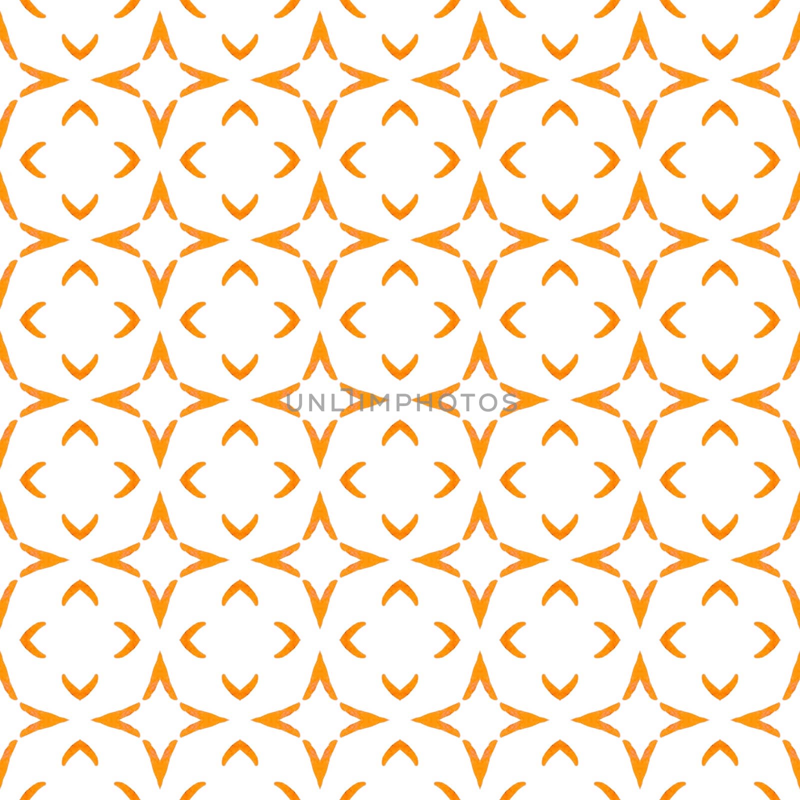 Ethnic hand painted pattern. Orange quaint boho chic summer design. Watercolor summer ethnic border pattern. Textile ready adorable print, swimwear fabric, wallpaper, wrapping.