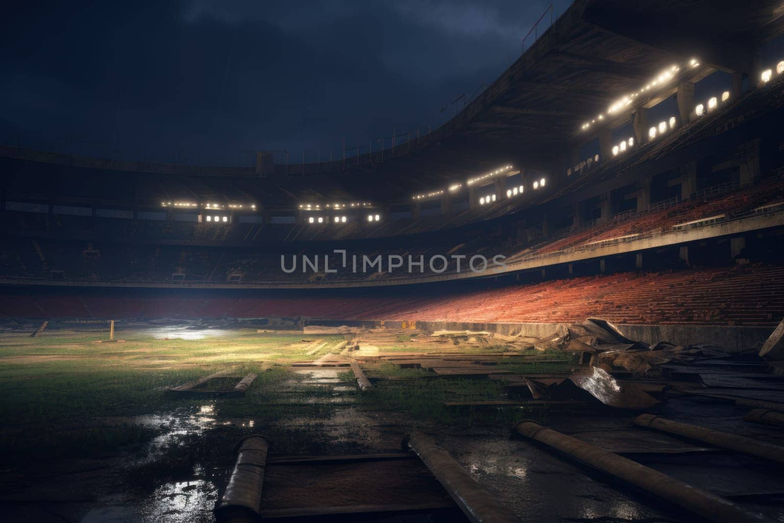 Soccer abandoned stadium. Generate Ai by ylivdesign
