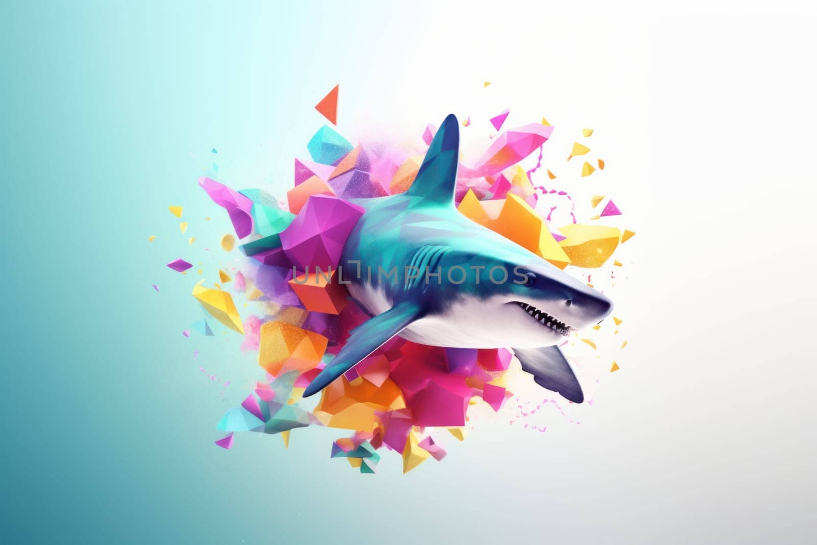 Abstract colorful 3d shark. Generate Ai by ylivdesign