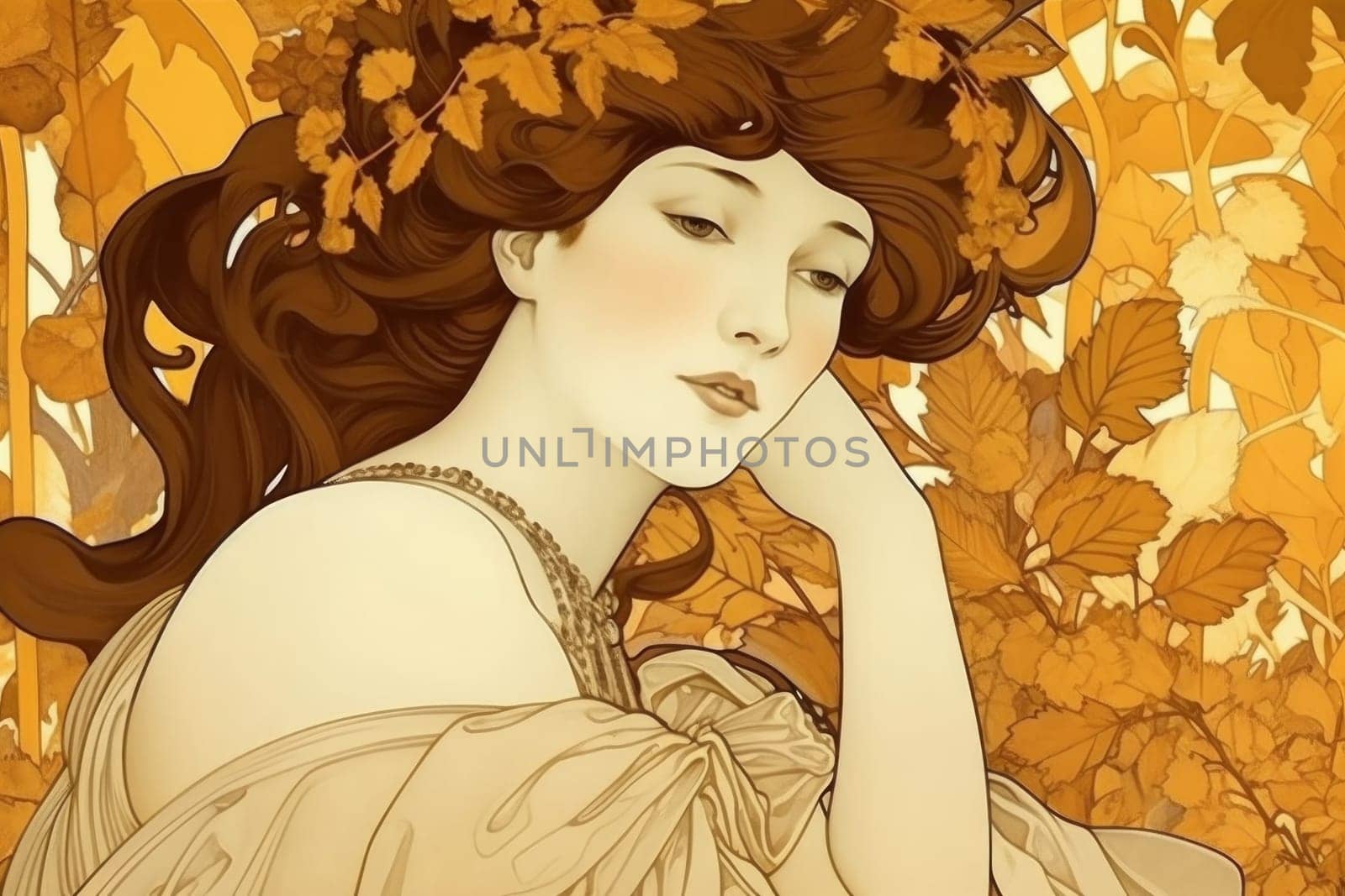 Artdeco woman autumn portrait. Generate Ai by ylivdesign