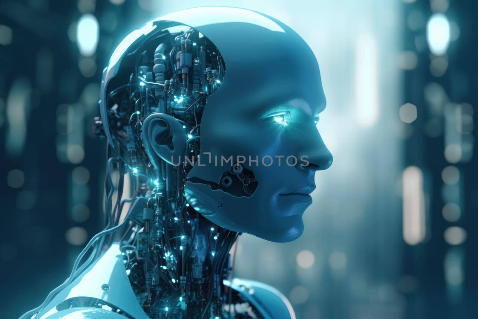 Artificial 3d intelligence. Science human machine. Generate Ai