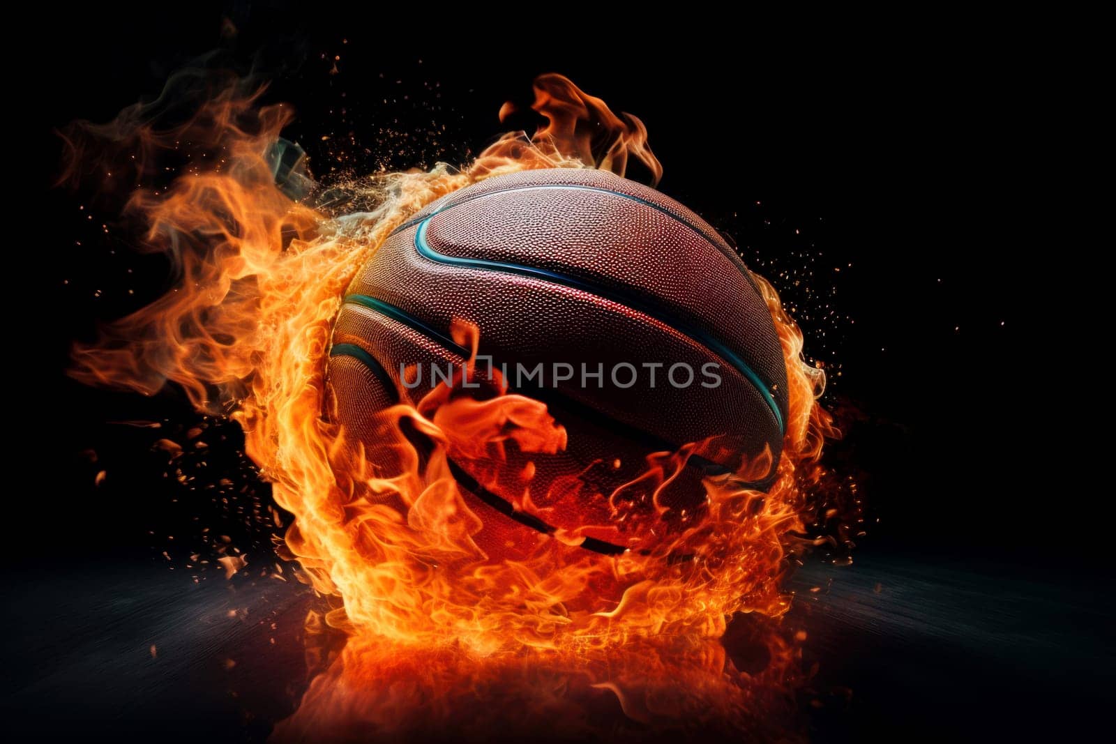 Basketball ball in fire. Sport play game. Generate Ai